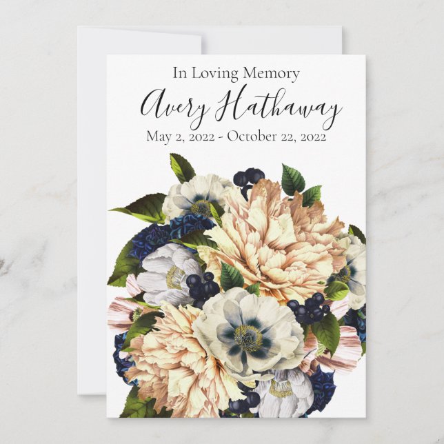 Blue Flower Bouquet Funeral Memorial Program Invitation (Front)