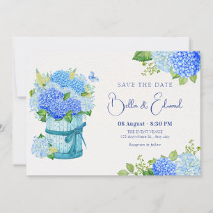 Blue flower bouquet wedding invitation
