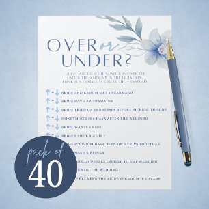 Blue Flower Bridal Over or Under Shower Game Pack Notepad