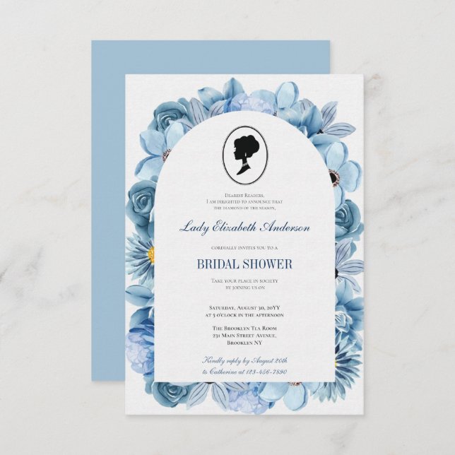 Blue Flower Bridge Theme, Nupci Tea Regency Invitation (Front/Back)