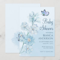 Blue Flower butterfly Watercolor Baby Shower