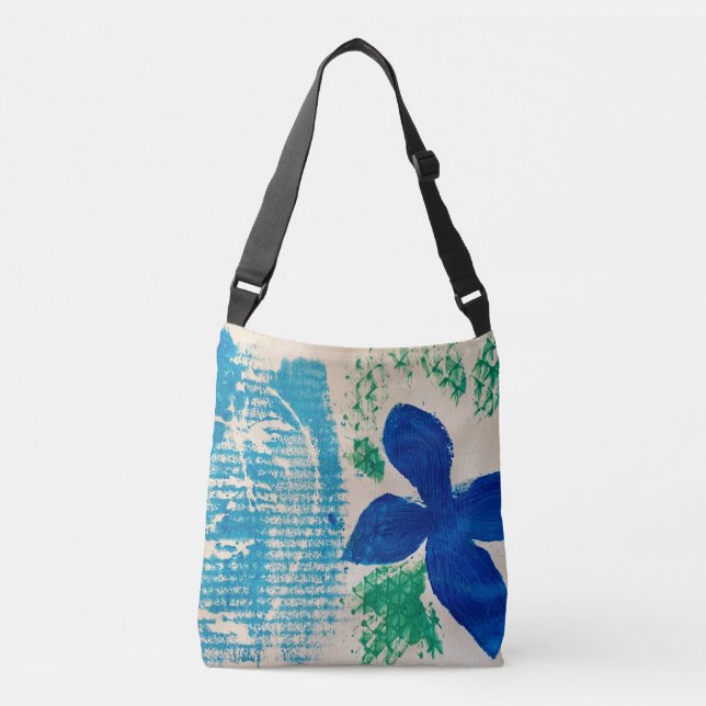 Blue Flower Cross Body Tote (Front)