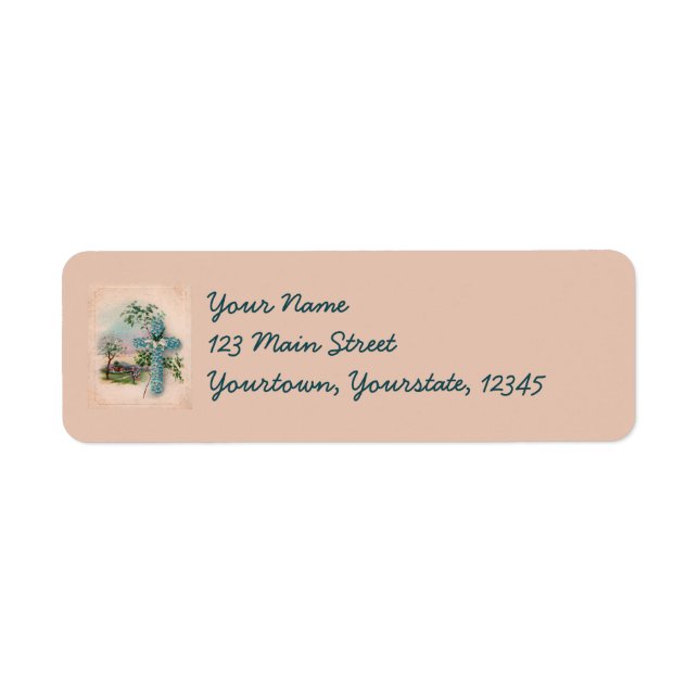 Blue Flower Cross Christian Address Labels (Front)