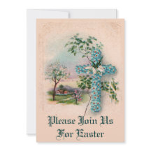 Blue Flower Cross Easter Invitation