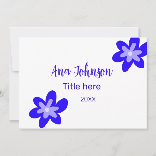 Blue flower doodle name title year 20XX profession Invitation (Front)