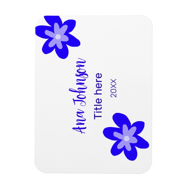 Blue flower doodle name title year 20XX profession Magnet (Vertical)