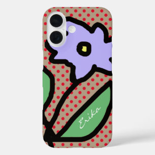 blue flower, dots & name iPhone 16 case