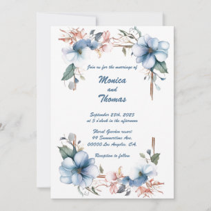 Blue Flower Double Personalized Wedding Invitation