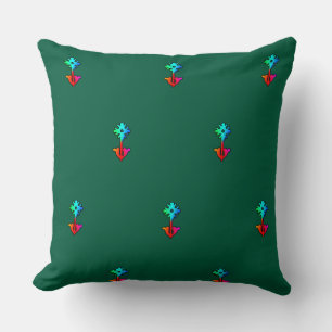 Blue Flower Dr Green Cushion