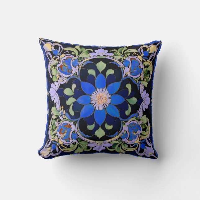 Blue Flower Elegance – A Bloom of Serenity Cushion (Front)