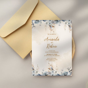 Blue Flower Elegant Modern Wedding Invitation