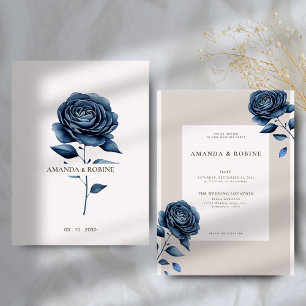 Blue Flower Elegant Simple Wedding Invitation