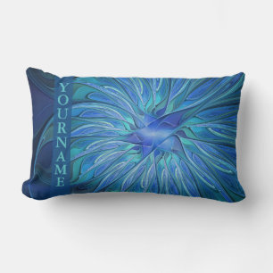 Blue Flower Fantasy Pattern, Abstract Art Name Lumbar Cushion