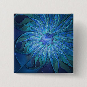 Blue Flower Fantasy Pattern, Abstract Fractal Art 15 Cm Square Badge