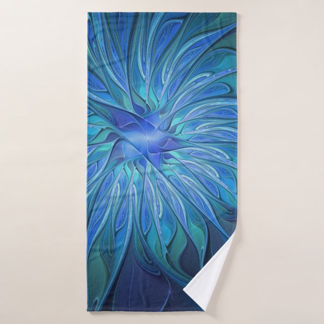 Blue Flower Fantasy Pattern, Abstract Fractal Art Bath Towel (Bath Towel)