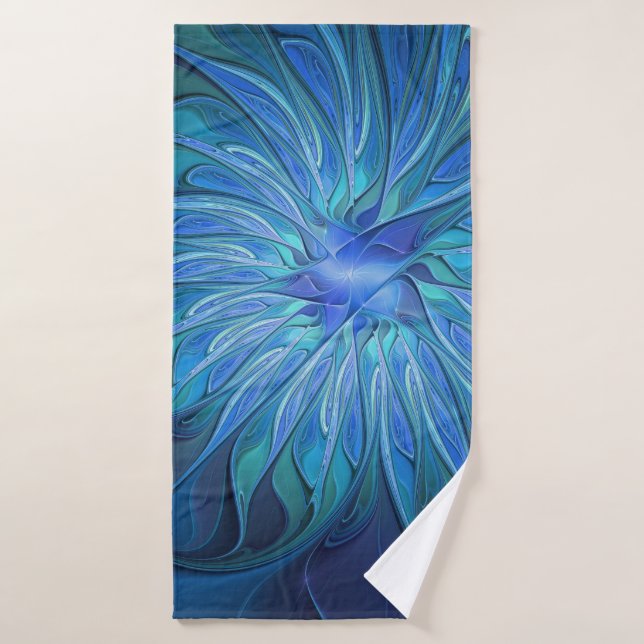 Blue Flower Fantasy Pattern, Abstract Fractal Art Bath Towel (Bath Towel)