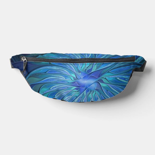 Blue Flower Fantasy Pattern, Abstract Fractal Art Bum Bags (Lay Down)