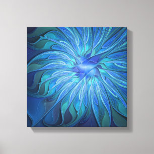 Blue Flower Fantasy Pattern, Abstract Fractal Art Canvas Print