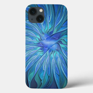 Blue Flower Fantasy Pattern, Abstract Fractal Art iPhone 13 Case