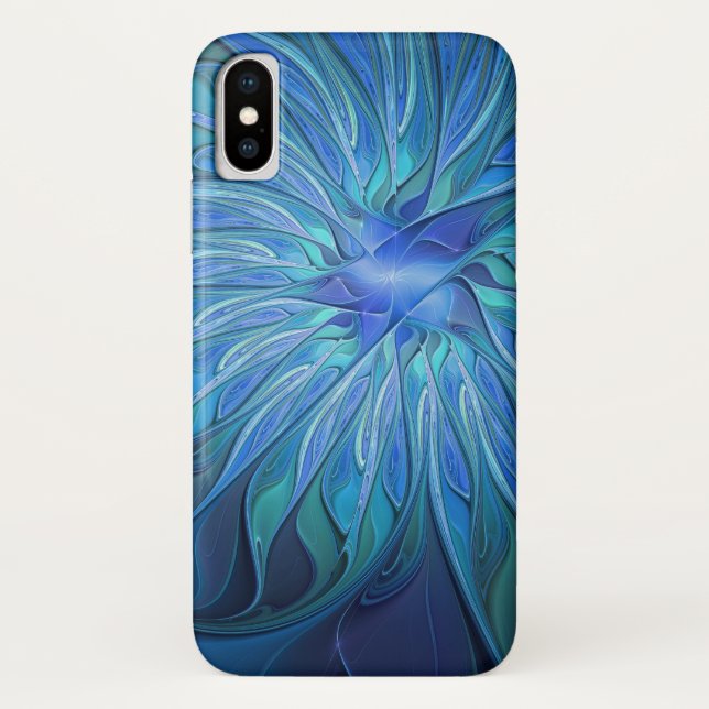 Blue Flower Fantasy Pattern, Abstract Fractal Art Case-Mate iPhone Case (Back)