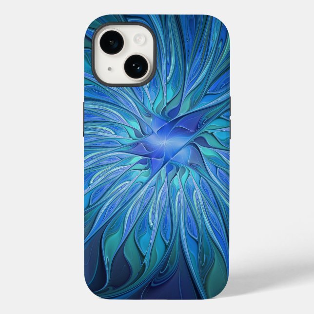 Blue Flower Fantasy Pattern, Abstract Fractal Art Case-Mate iPhone Case (Back)