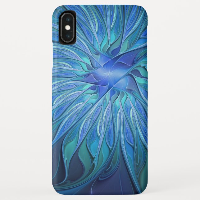 Blue Flower Fantasy Pattern, Abstract Fractal Art Case-Mate iPhone Case (Back)