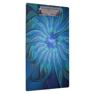 Blue Flower Fantasy Pattern, Abstract Fractal Art Clipboard
