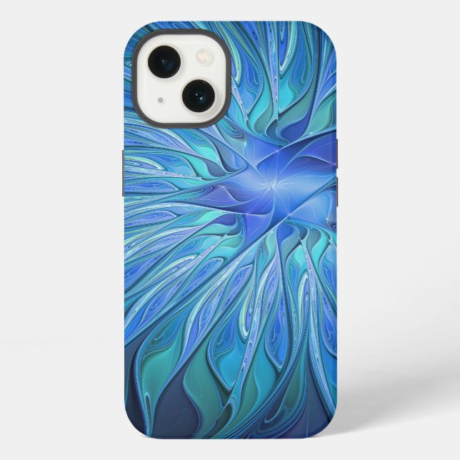 Blue Flower Fantasy Pattern, Abstract Fractal Art iPhone Case (Back)