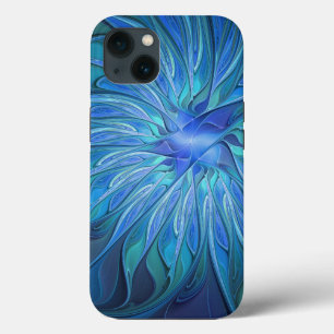 Blue Flower Fantasy Pattern, Abstract Fractal Art iPhone 13 Case