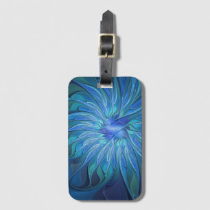 Blue Flower Fantasy Pattern, Abstract Fractal Art Luggage Tag