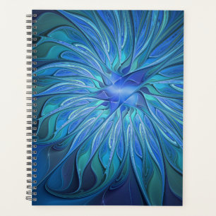 Blue Flower Fantasy Pattern, Abstract Fractal Art Planner