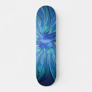 Blue Flower Fantasy Pattern, Abstract Fractal Art Skateboard