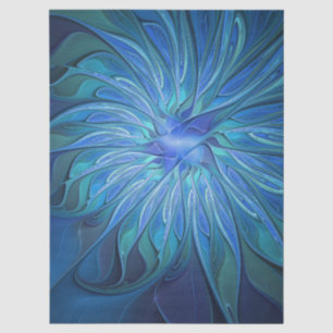 Blue Flower Fantasy Pattern, Abstract Fractal Art Tissue Paper