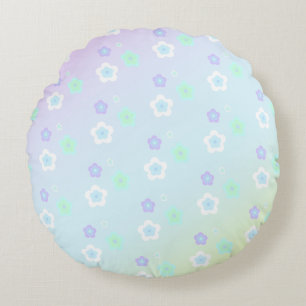 Blue Flower floral Gradient colourful Pattern Round Cushion
