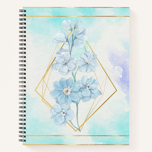 Blue Flower Floral  Notebook (Front)