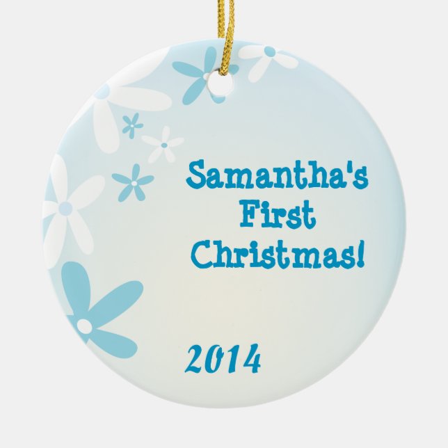 Blue Flower Floral Spri Personalised Name Ornament (Front)