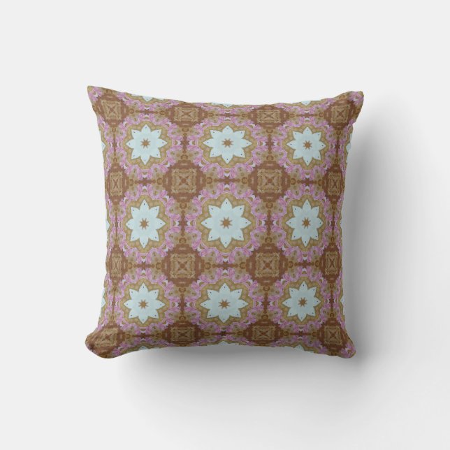Blue Flower Geometric Pattern Cushion (Front)