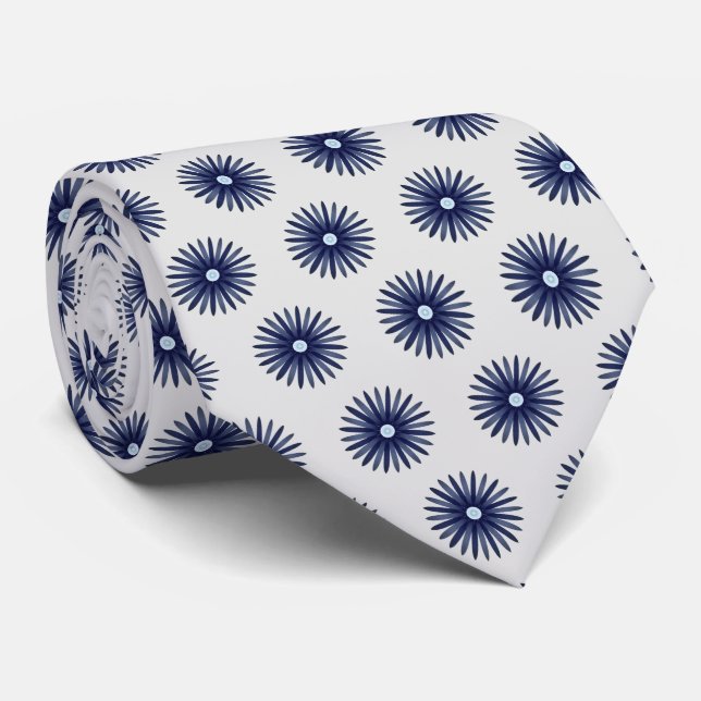 Blue Flower Graphic Pattern  Tie (Rolled)