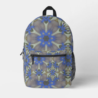 Blue Flower Grey  Printed Backpack