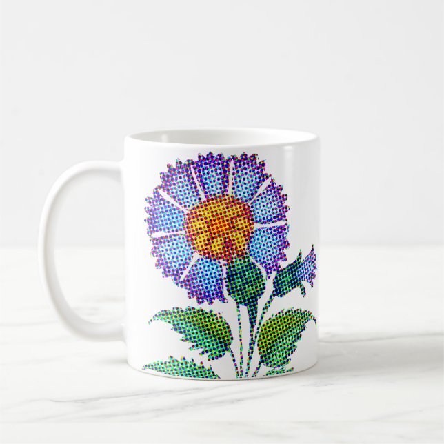 Blue Flower Halftone Fine Art Coffee Mug (Left)