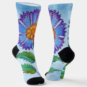 Blue Flower Halftone on Blue Fine Art Socks
