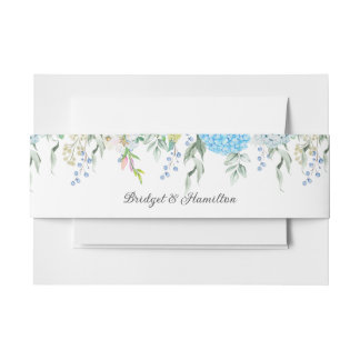 Blue Flower Hydrangea Invitation Belly Band