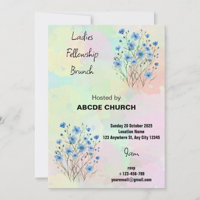 Blue Flower Ladies Fellowship Brunch Invitation (Front)