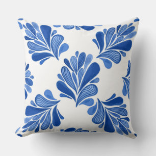 Blue Flower Leaf Throw Pillow
