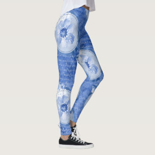 Blue Flower Leggings - Floral Print Yoga Pants