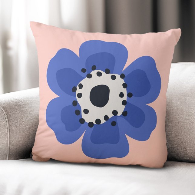 Blue flower light pink cushion (Blue flower light pink throw pillow)