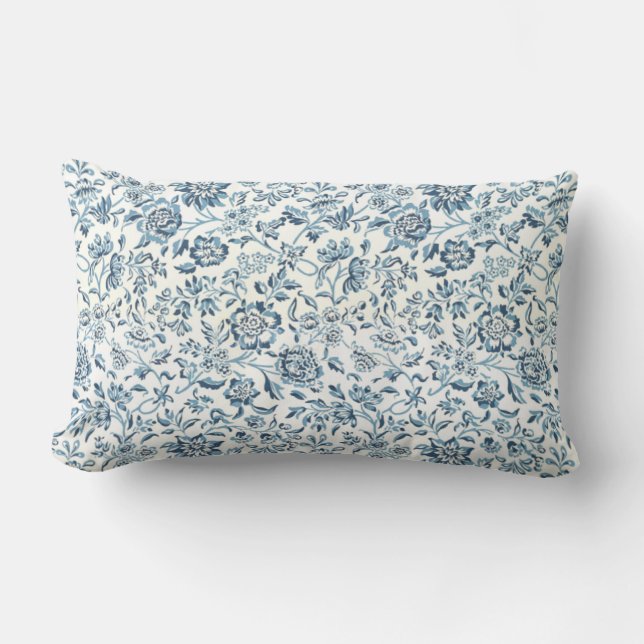 Blue Flower Lumbar Pillow (Front)
