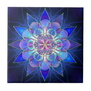 Blue Flower Mandala Fractal Tile