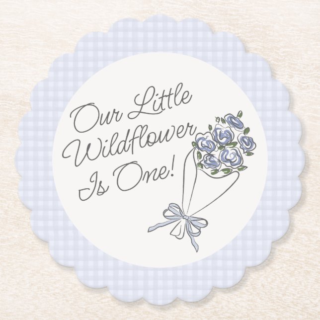 Blue Flower Market Fresh Floral Birthday Party Paper Coaster (Front)