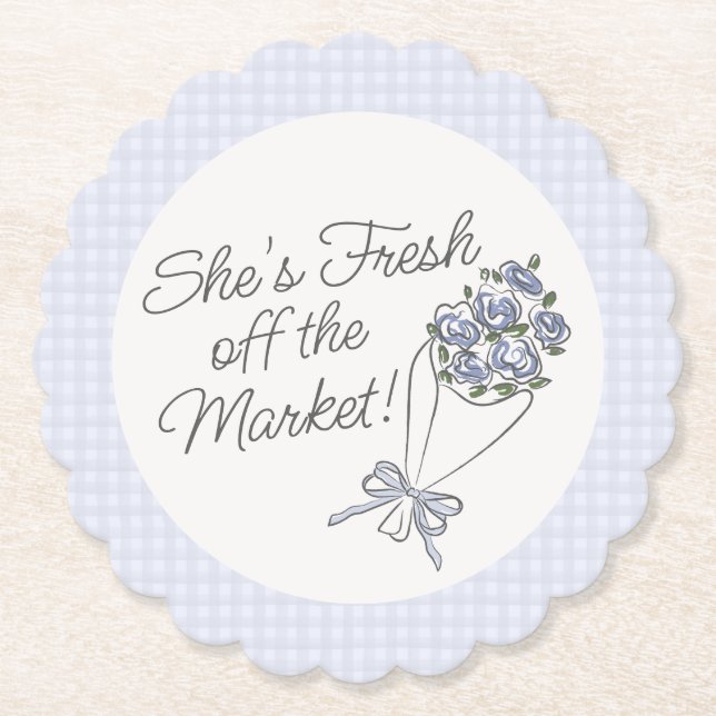 Blue Flower Market Fresh Floral Bridal Shower Paper Coaster (Front)